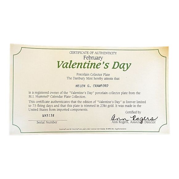 Danbury Mint Hummel “Valentines‎ Day" Collector Plate new - Picture 2 of 5